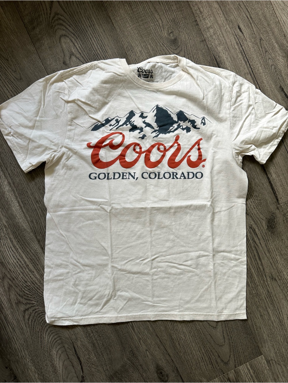 Coors, Golden Colorado White T-Shirt with Red and Navy Coors Logo